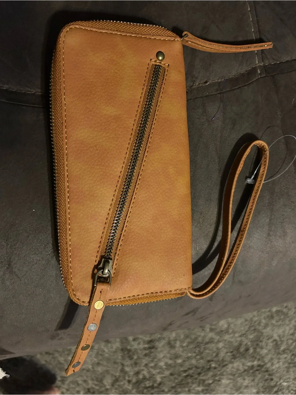 Free People Tan Leather Wristlet Card Holder